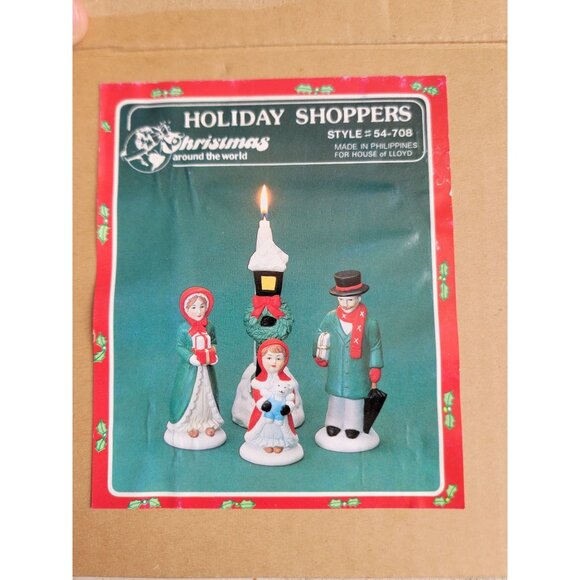 Holiday shoppers ceramic village carolers candle unique vintage set - Picture 8 of 8